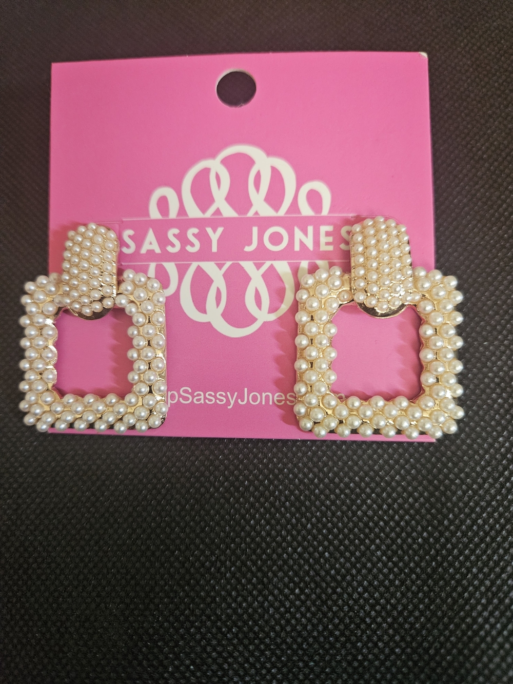 Sassy Jones Cream Pearl Square Hoop Earrings.      Never worn